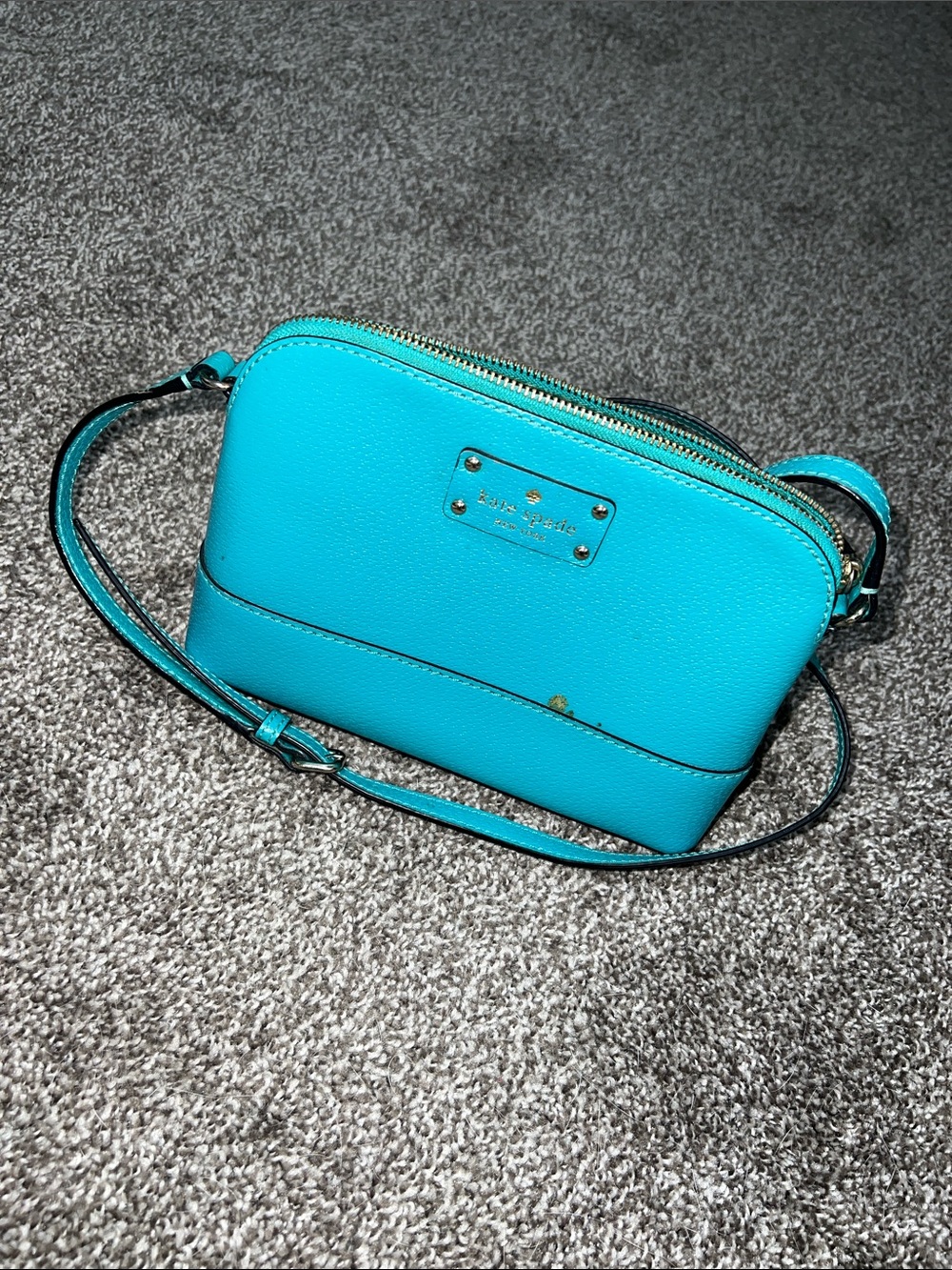 Kate Spade | Turquoise Leather Crossbody Bag with Gold-Tone Plaque